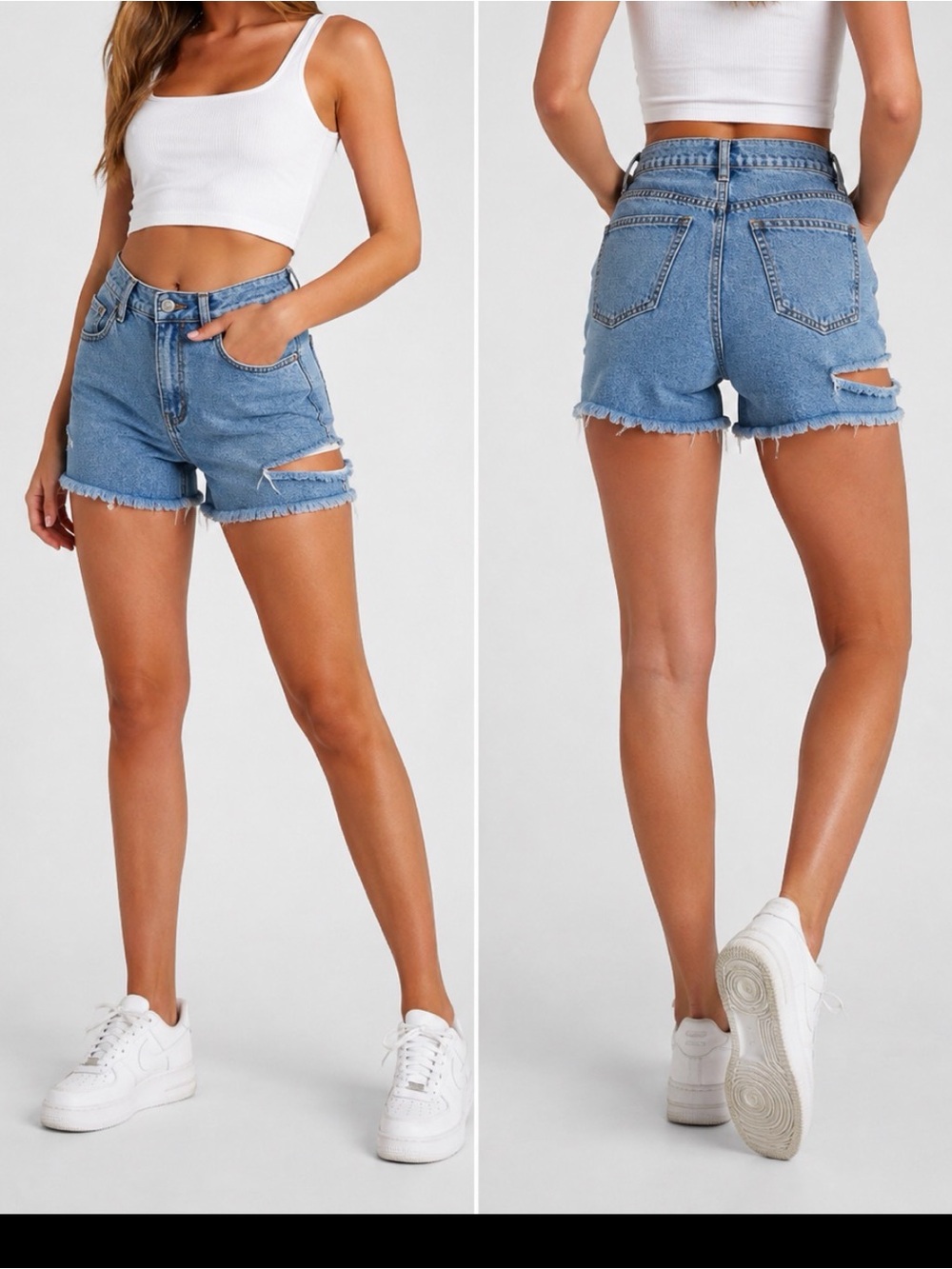 . Garage Light Wash High Rise Distressed Denim Shorts size 25